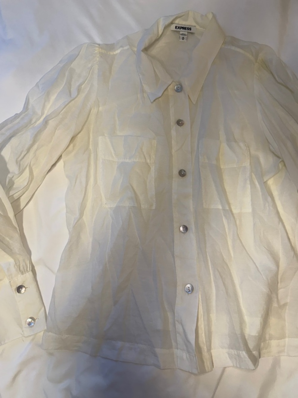 Express Sheer Cream Button-Front Top